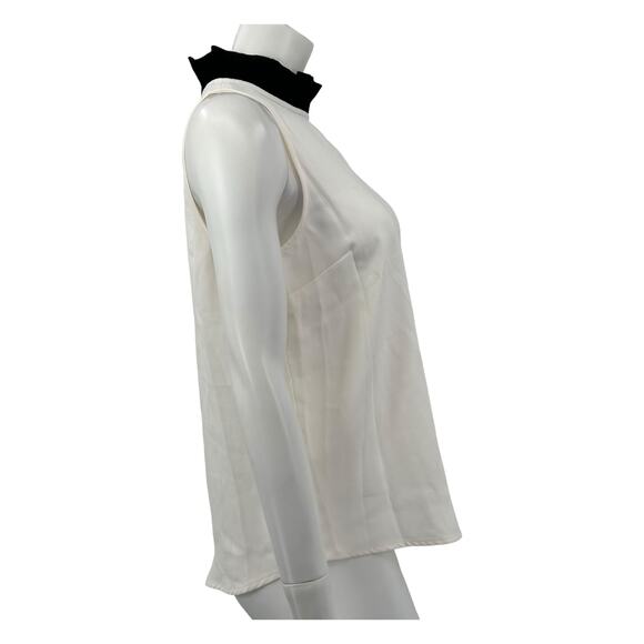 J Crew Top Womens Small Ivory Black Ruffle Neck 365 Crepe‎ Minimalist Preppy - Picture 3 of 9